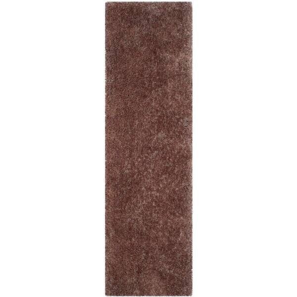 SAFAVIEH Luxe Shag Brown 2 ft. x 8 ft. Solid Runner Rug