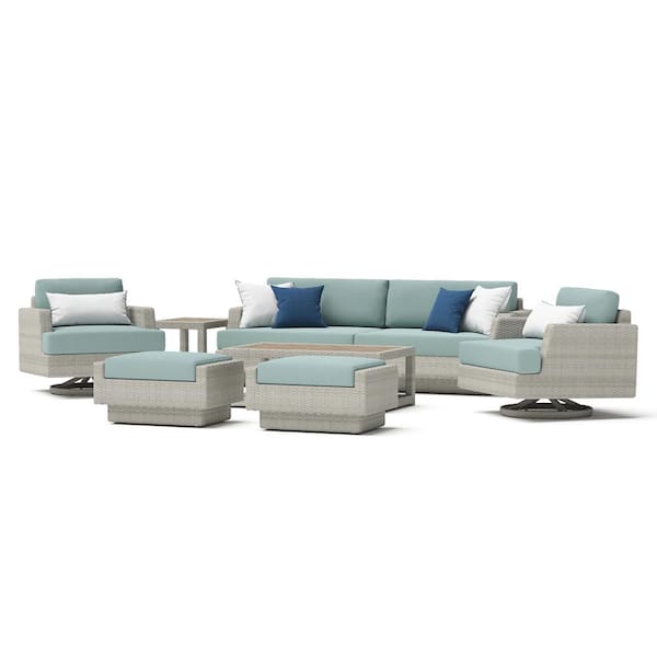 RST BRANDS Portofino Comfort Gray 7-Piece Aluminum Patio Conversation Seating Set with Sunbrella Spa Blue Cushions