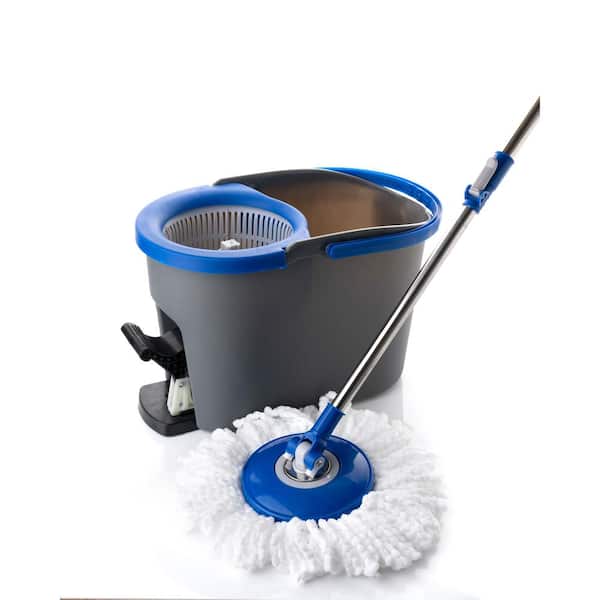 Simpli-Magic Gray and Blue Spin Mop with Foot Pedal with 3 Mop Heads 8 L
