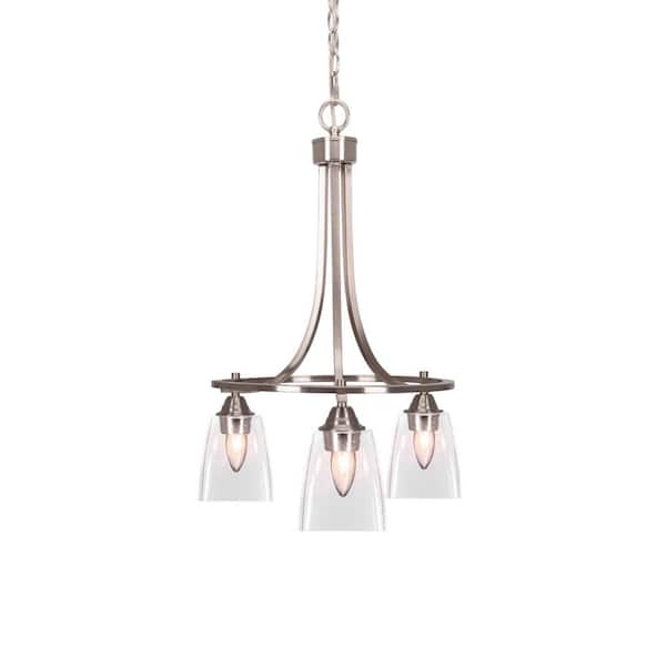 Unbranded Madison 3-Light Brushed Nickel Round Chandelier with 4.5 in. Square Clear Bubble Glass Shades, No bulbs included