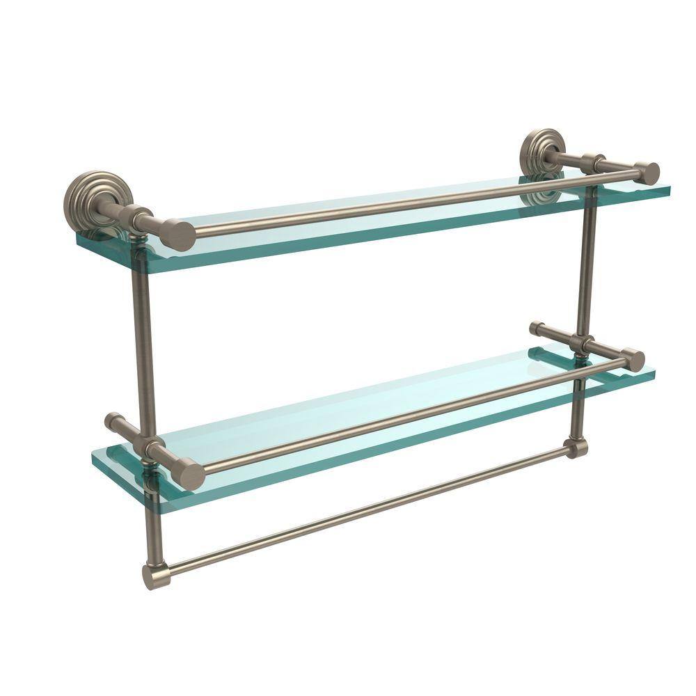 Allied Brass 22 in. L x 12 in. H x in. W 2-Tier Gallery Clear Glass  Bathroom Shelf with Towel Bar in Antique Pewter WP-2TB/22-GAL-PEW The  Home Depot