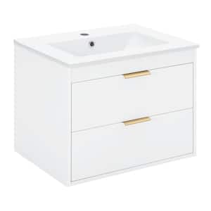 24 in. W x 18 in. D x 19 in. H Single Sink Wall-Mounted Bath Vanity in White with White Ceramic Top