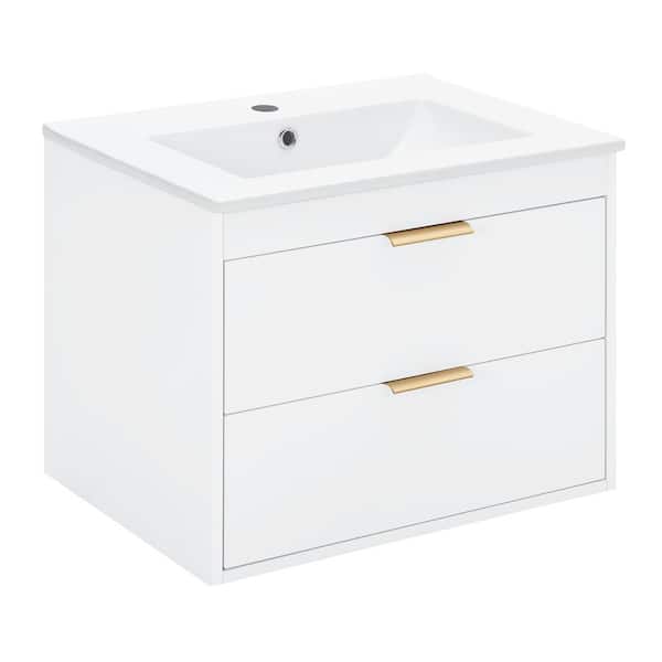 JimsMaison 24 in. W x 18 in. D x 19 in. H Single Sink Wall-Mounted Bath Vanity in White with White Ceramic Top
