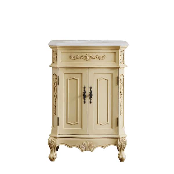 Unbranded Simply Living 24 in. W x 21 in. D x 35 in. H Bath Vanity in Light Antique Beige with White And Brown Vein Marble Top