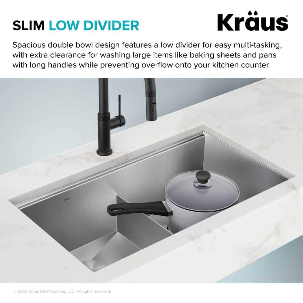 Kore 33-Inch Stainless Steel Undermount Double Bowl Kitchen Sink with Accessories