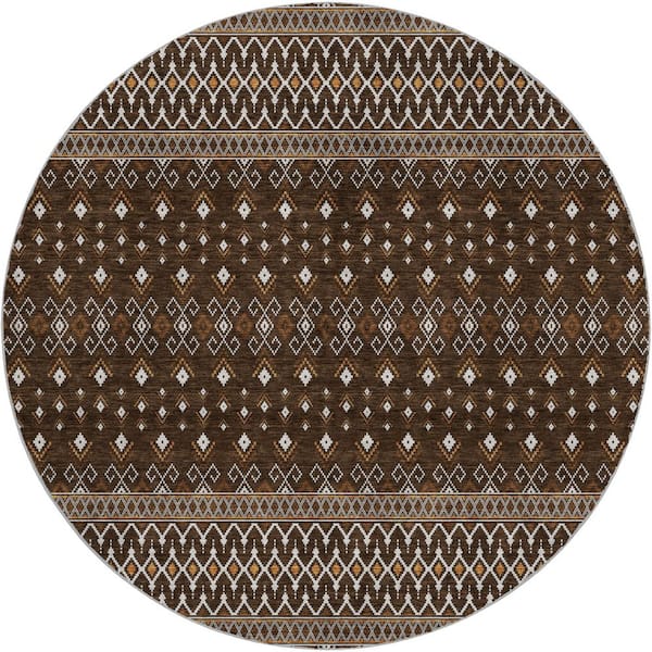 Dream Shag Premium Machine Washable Abstract ADS708 Chocolate 8 ft. x 8 ft. Round Rug