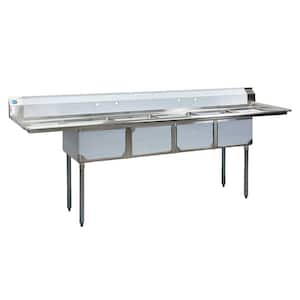 108 in. Freestanding Stainless Steel Commercial NSF 4 Compartments Sink EC4T1818LR with Drainboard 18-Gauge