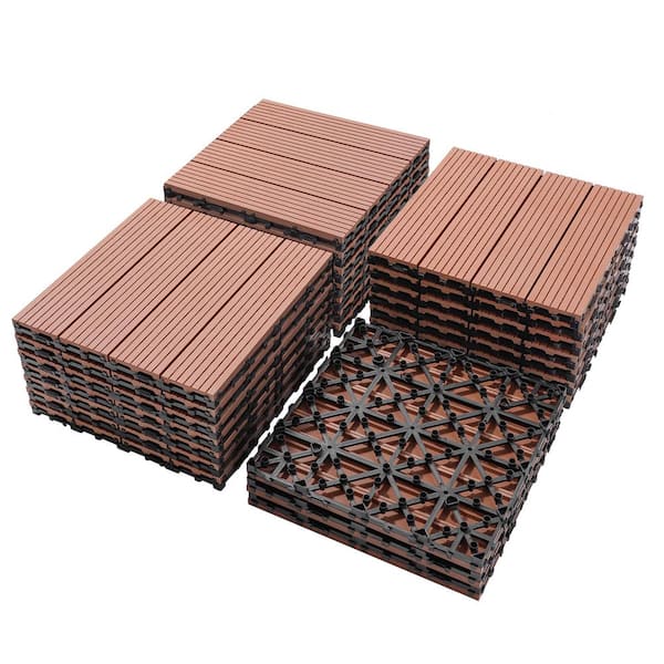 11.8 in. x 11.8 in. Interlocking Deck Tiles (Set of 20), Waterproof Wood Plastic Composite Outdoor Floor Tiles in Brown