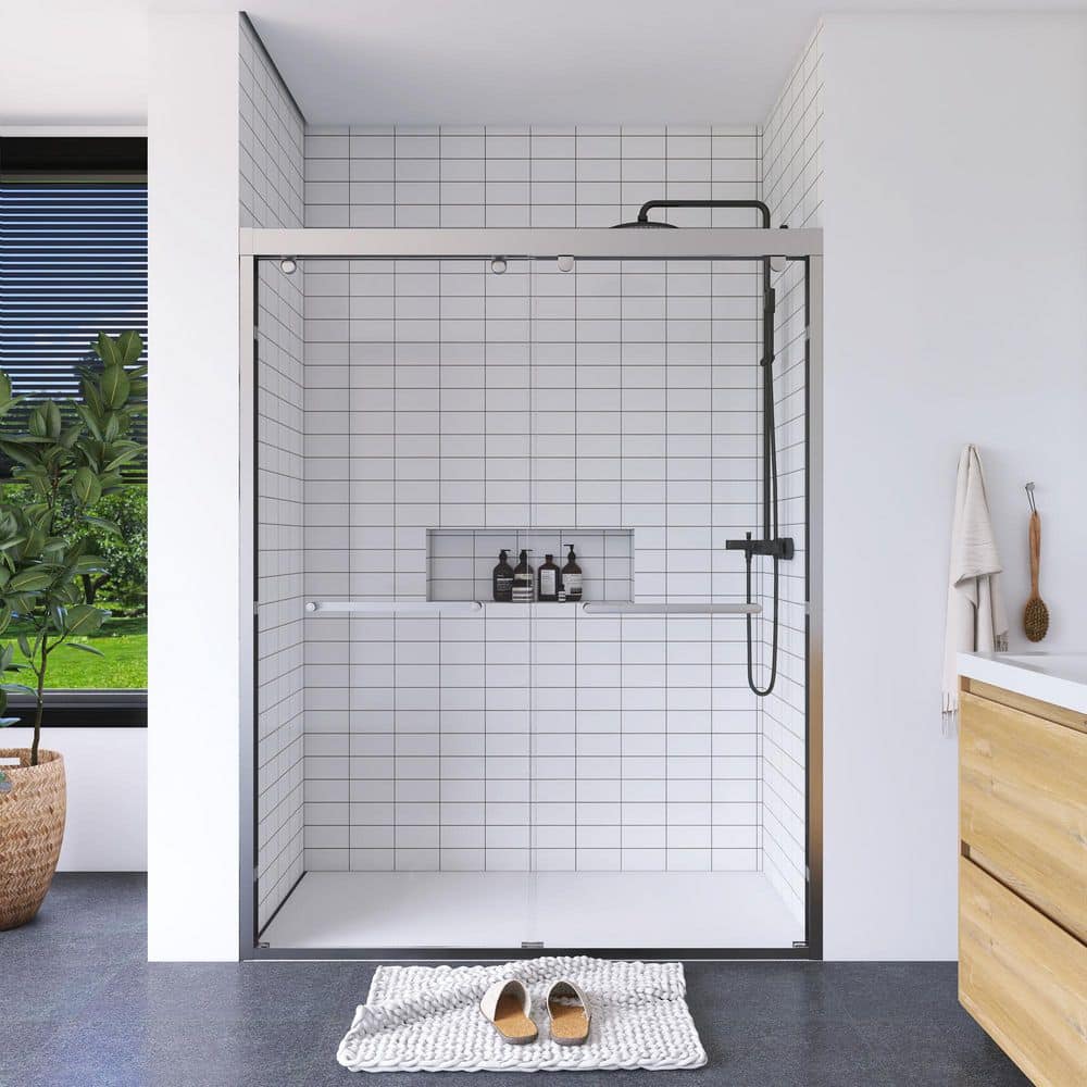 60" Chrome Frameless Double Sliding Shower Door with Clear Glass