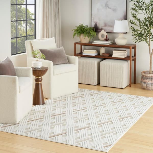 Casual Ivory Beige 7 ft. x 9 ft. Abstract Contemporary Area Rug
