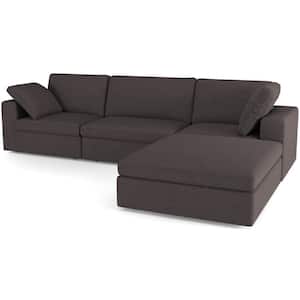 Tesla 121 in. Square Arm 4-Piece Fabric L-Shaped Sectional Sofa in Dark Gray with Chaise