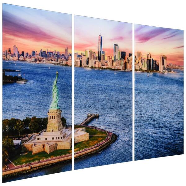 New York View Frameless Free Floating Tempered Glass Panel Graphic City  view Wall Art Set of 3, each 72