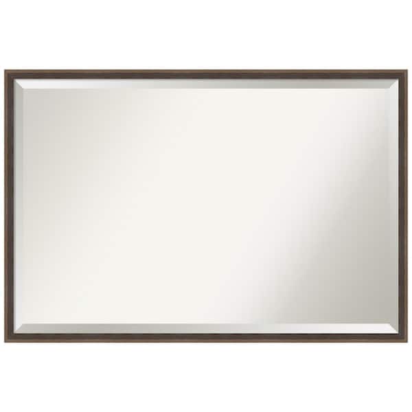 Amanti Art Hardwood Wedge Mocha 37.25 in. x 25.25 in. Rustic Rectangle Framed Bathroom Vanity Wall Mirror