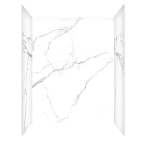 60 in. x 32 in. x 78 in. 4-Piece Glue-Up Adhesive Alcove Shower Wall Kit in Calacatta White Marble