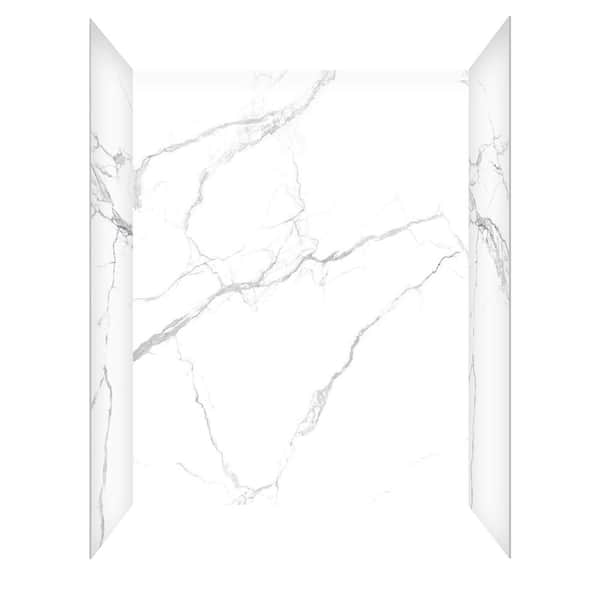 60 in. x 32 in. x 78 in. Four Piece Glue-Up Alcove Shower Wall Surround in Calacatta White Marble