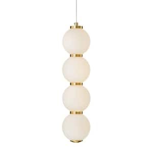 Beeuu 1-Light Brass Integrated LED Beaded Chandelier Abacus-Inspired LED Glass Pendant Light for Beding Room