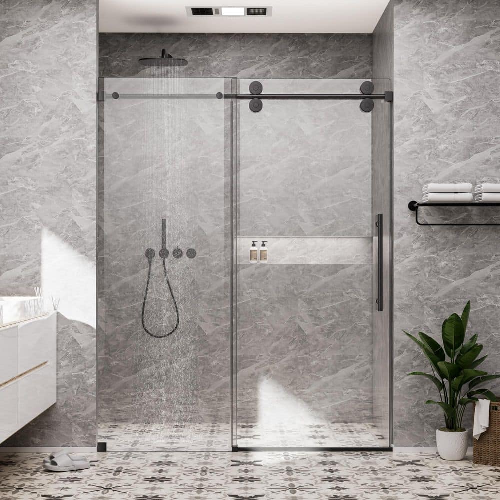 72 in. W x 80 in. H Single Sliding Frameless Shower Door in Matte Black with Smooth Sliding and 3/8 in. SGCC Clear Glass price history on PriceWatchPro