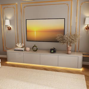Modern Wood Gloss White TV Stand Media Console with High Gloss Drawers and Lights, Fits TV's Up To 80 in.