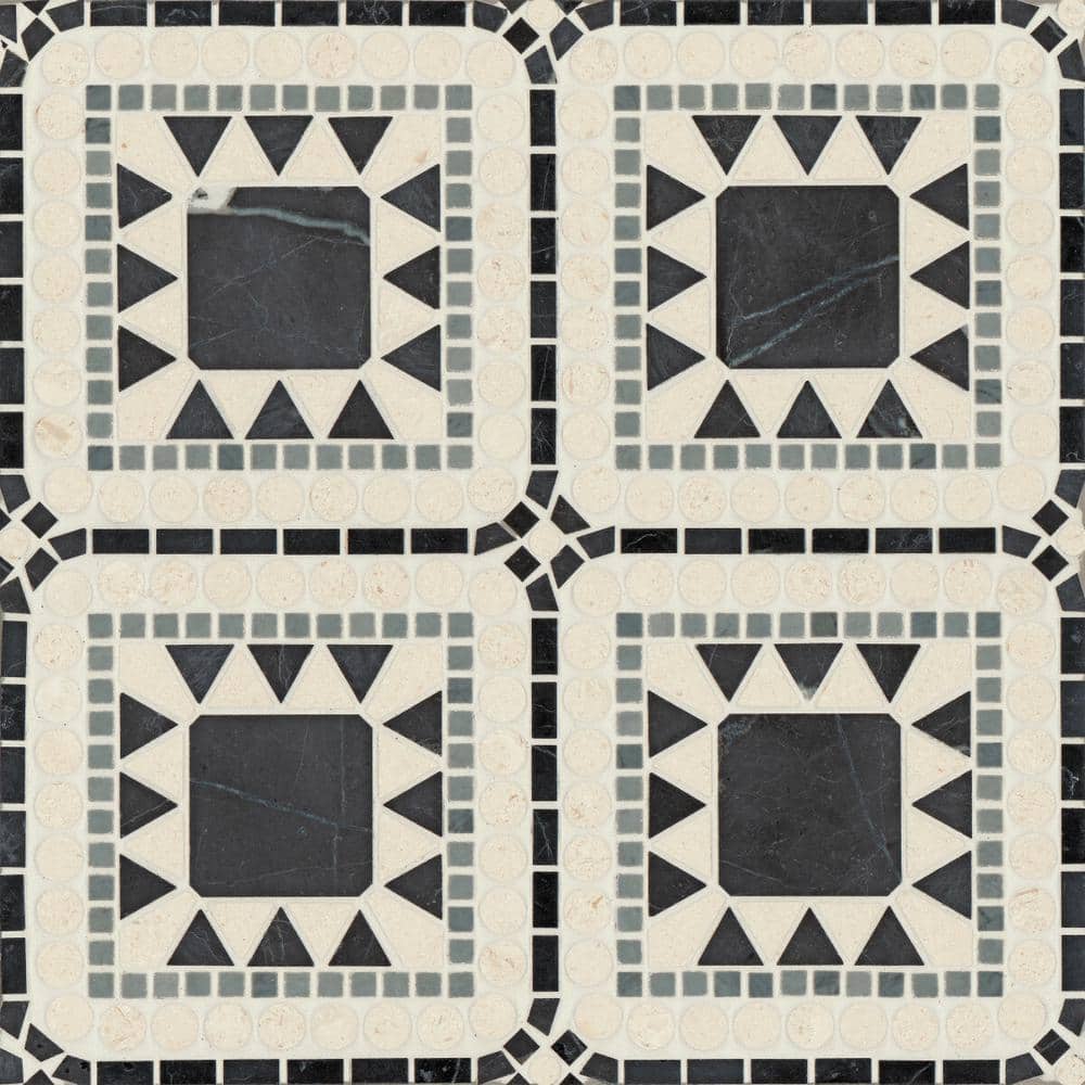 Sample-Atrium 15 in. x 15 in. Honed Nero Marquina/Bardigilio/Myra Beige Marble Mosaic Subway Tile price history on PriceWatchPro