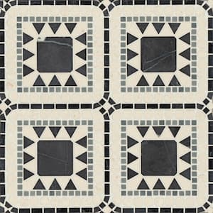 Atrium Square 15 in. x 15 in. Honed Nero Marquina/Bardigilio/Myra Beige Marble Mosaic Tile (8.6 sq. ft./Carton)