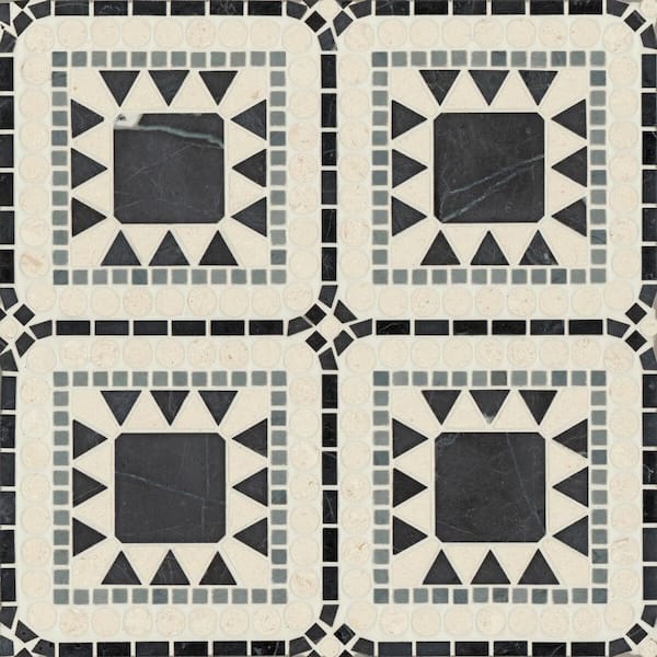 Bedrosians Atrium Square 15 in. x 15 in. Honed Nero Marquina/Bardigilio/Myra Beige Marble Mosaic Tile (8.6 sq. ft./Carton)