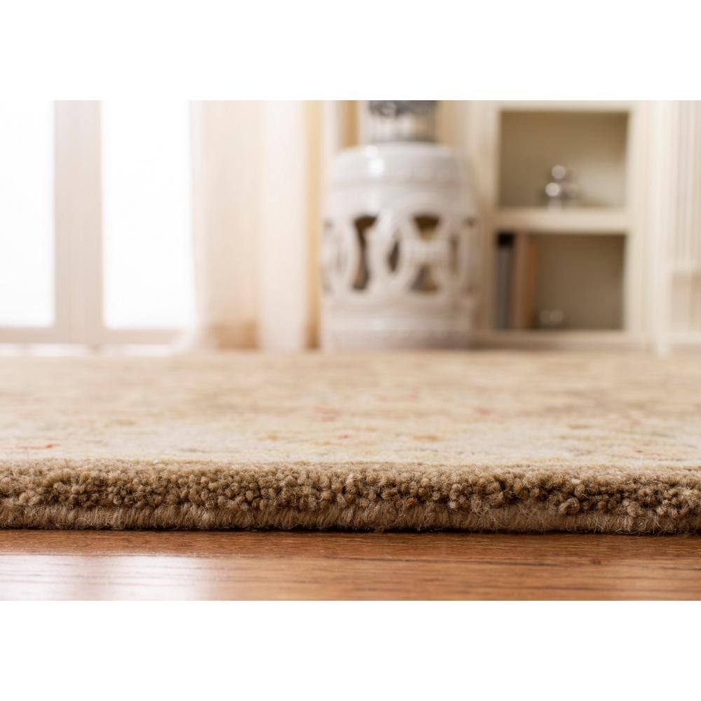 Handmade Tufted Floral Wool 8' x 10' Tan/Ivory Rug