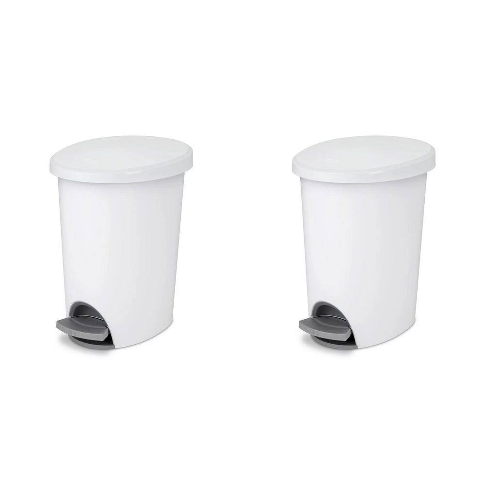 2.6 gal Plastic Step On Bathroom Trash Can in White, 2 Pack 44785734