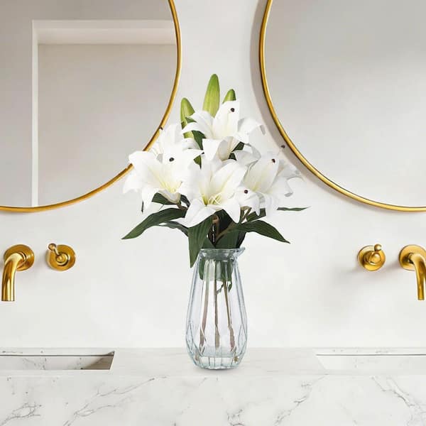 Artificial Lily Bouquet with Glass Vase - 19.7 in. Tall, Lifelike