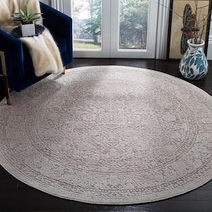 Reflection Beige/Cream 7 ft. x 7 ft. Round Distressed Border Area Rug