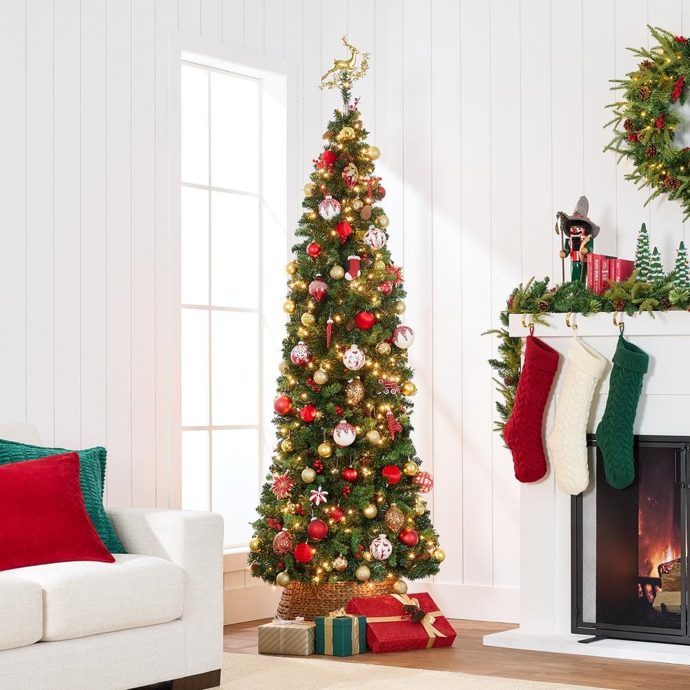 12ft Pre-Lit Green Spruce Pencil Christmas Tree with Lights