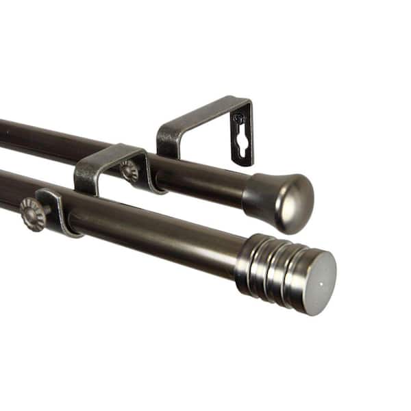 Rod Desyne 28 in. - 48 in. Antique Brass Telescoping Double Curtain Rod Kit with Lee Finial
