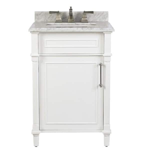 Home Decorators Collection Aberdeen 24 In W X 20 D Bath Vanity White With Carrara Marble Top Sink 8103200410 - 24 Inch White Bathroom Vanity With Carrara Marble Top
