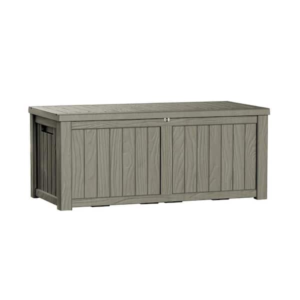 Yardgrace 120 Gal. Gray Outdoor Resin Waterproof Deck Box with Lockable Lid