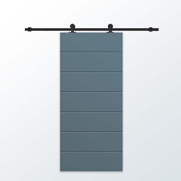 CALHOME 36 in. x 96 in. Dignity Blue Stained Composite MDF Paneled Interior Sliding Barn Door with Hardware Kit