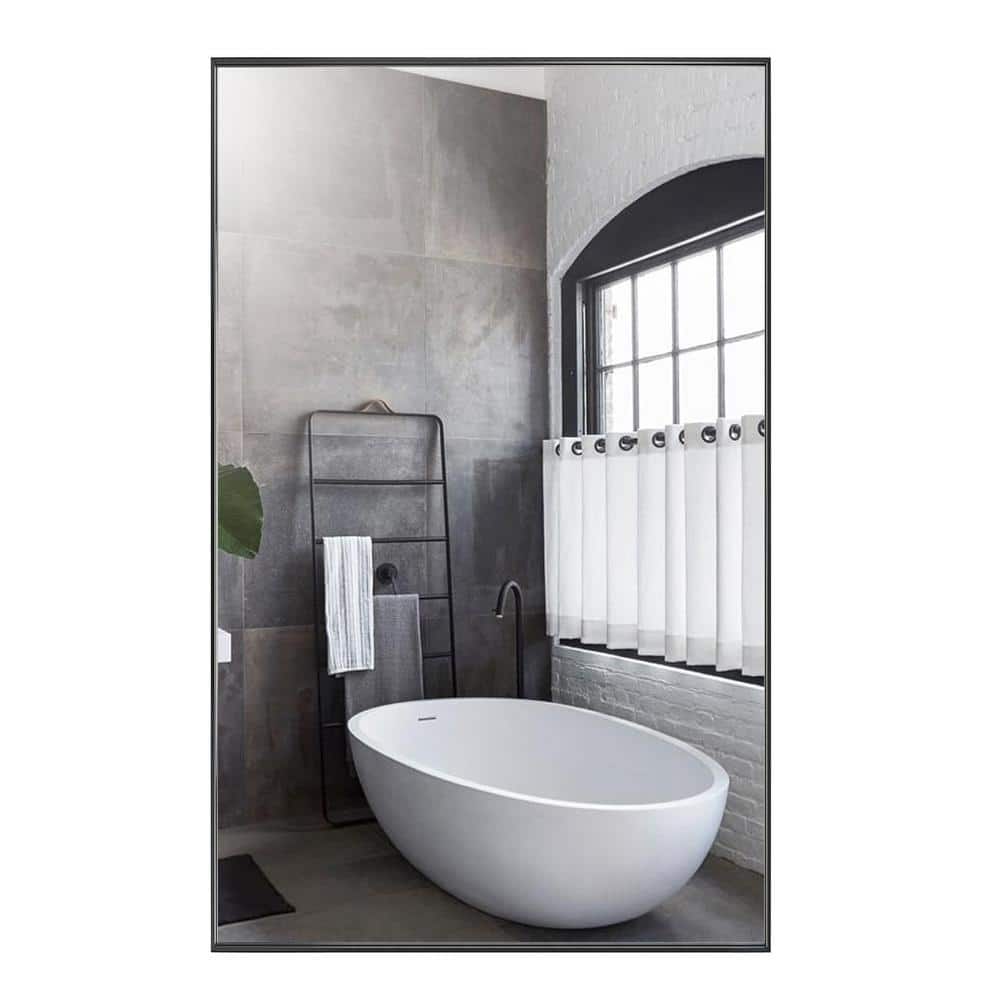 Modern Black Aluminum Framed Rectangular Bathroom Vanity Mirror