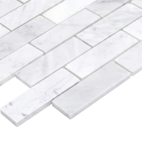 Subway Carrara White 12 in. x 12.4 in. Brick Joint Honed Natural Marble Floor and Wall Mosaic Tile (5.2 sq. ft. /Case)