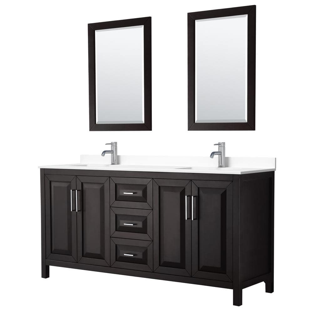 Daria 72 in. W x 22 in. D Double Vanity in Dark Espresso with Cultured Marble Vanity Top in White with Basins & Mirrors price history on PriceWatchPro