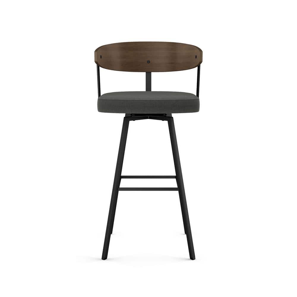 Charcoal Gray Swivel Bar Stool with Wooden Back