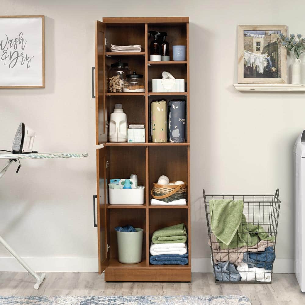 Sienna Oak Adjustable Shelving Tall Storage Cabinet
