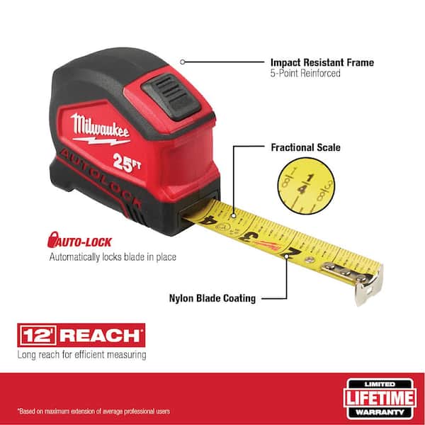 Milwaukee 100 ft. Bold Line Chalk Reel Kit with Red Chalk and 25 ft.  Compact Auto Lock Tape Measure 48-22-3986-48-22-6825 - The Home Depot