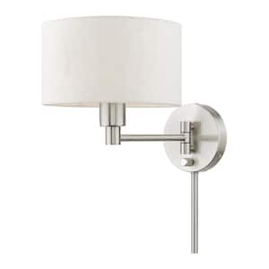 Brushed Nickel Hardwired/Plug-In Swing Arm Wall Lamp with 1-Light