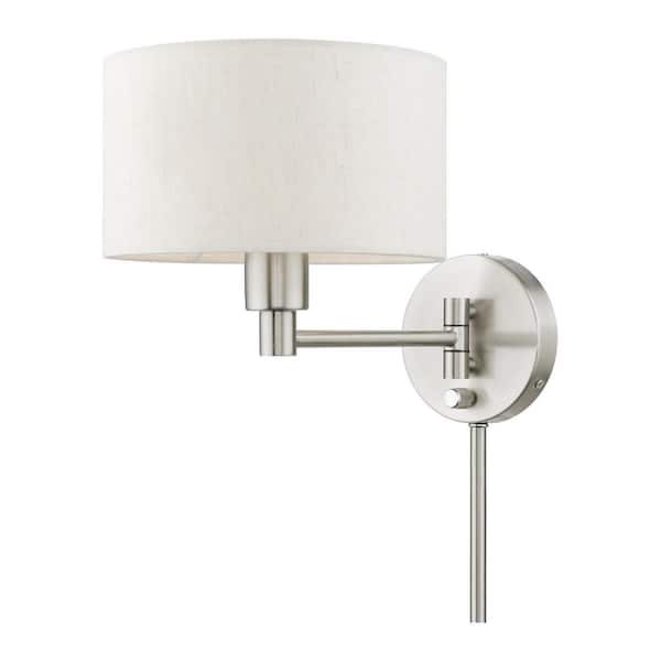 Livex Lighting Brushed Nickel Hardwired/Plug-In Swing Arm Wall Lamp with 1-Light