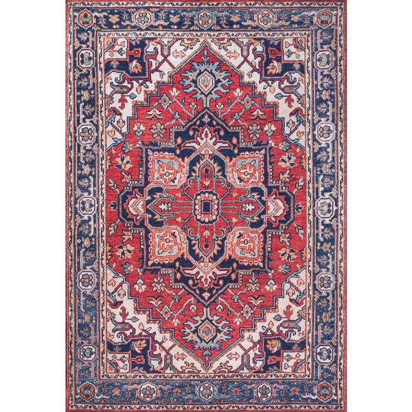 4 ft. x 6 ft. Red/Navy Cirali Ornate Large Medallion Machine-Washable Area Rug
