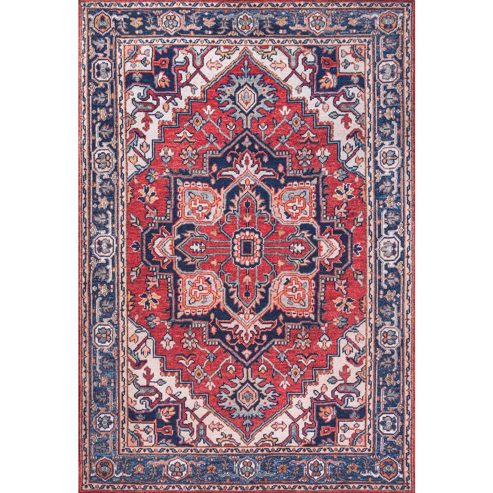 Cirali Medallion Red/Navy 4' x 6' Washable Synthetic Area Rug