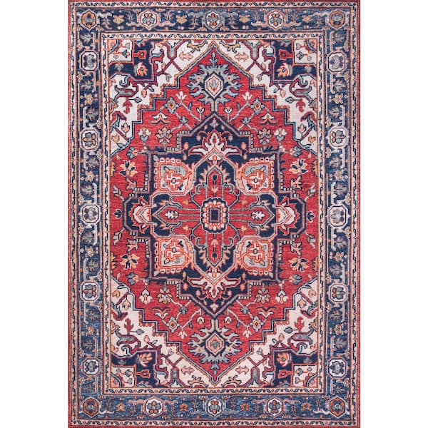 Cirali Ornate Red/Navy 8 ft. x 10 ft. Large Medallion Machine Washable Indoor Area Rug