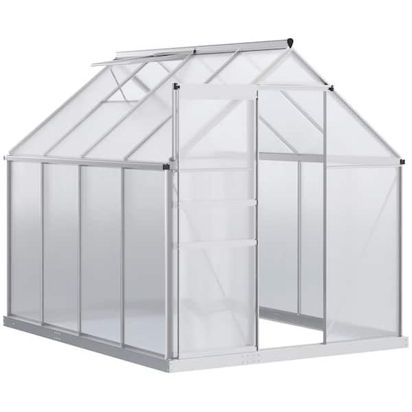 Outsunny 6 ft. in. W x 8 ft. in. D Aluminum Silver Walk-in Garden Greenhouse