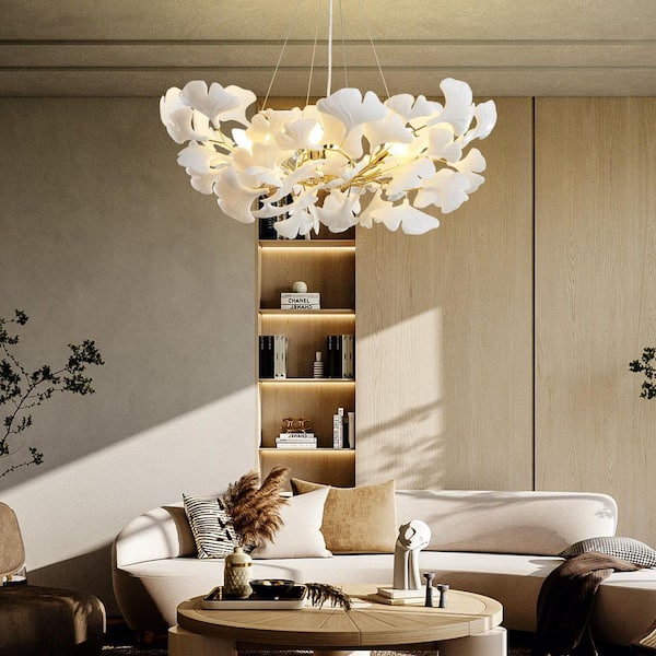 Gleam Flare 6 Light Gold Chandelier, Luxury Ginkgo Branch Gleam Flare 6 Light Gold Chandelier, Luxury Ginkgo Branch