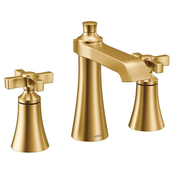 Flara Brushed Gold 8 in. Widespread 2-Handle High-Arc Bathroom Faucet, Valve Included