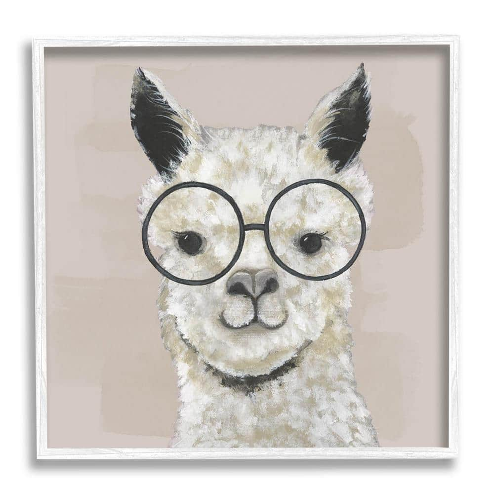 The Stupell Home Decor Collection Happy Alpaca Glasses Portrait