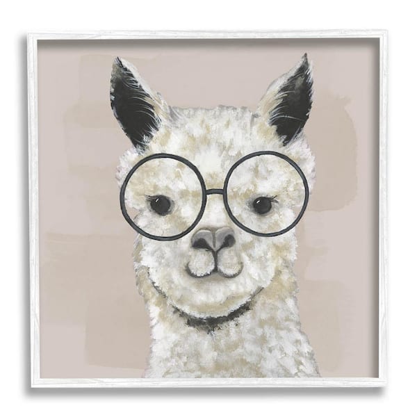 The Stupell Home Decor Collection Happy Alpaca Glasses Portrait Design by Tava Studios Framed Animal Art Print 24 in. x 24 in.